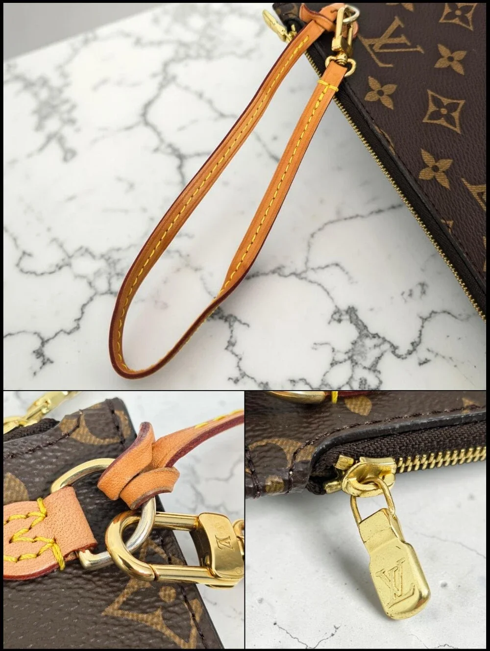 Louis Vuitton Neverfull Pochette Wristlet Monogram Canvas